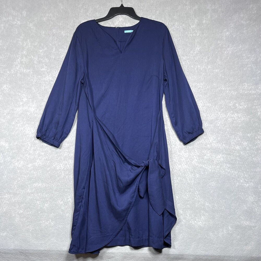 J. McLaughlin Dress Womens X-Large Blue V Neck 3/4 Sleeve Knee Length Back Zip